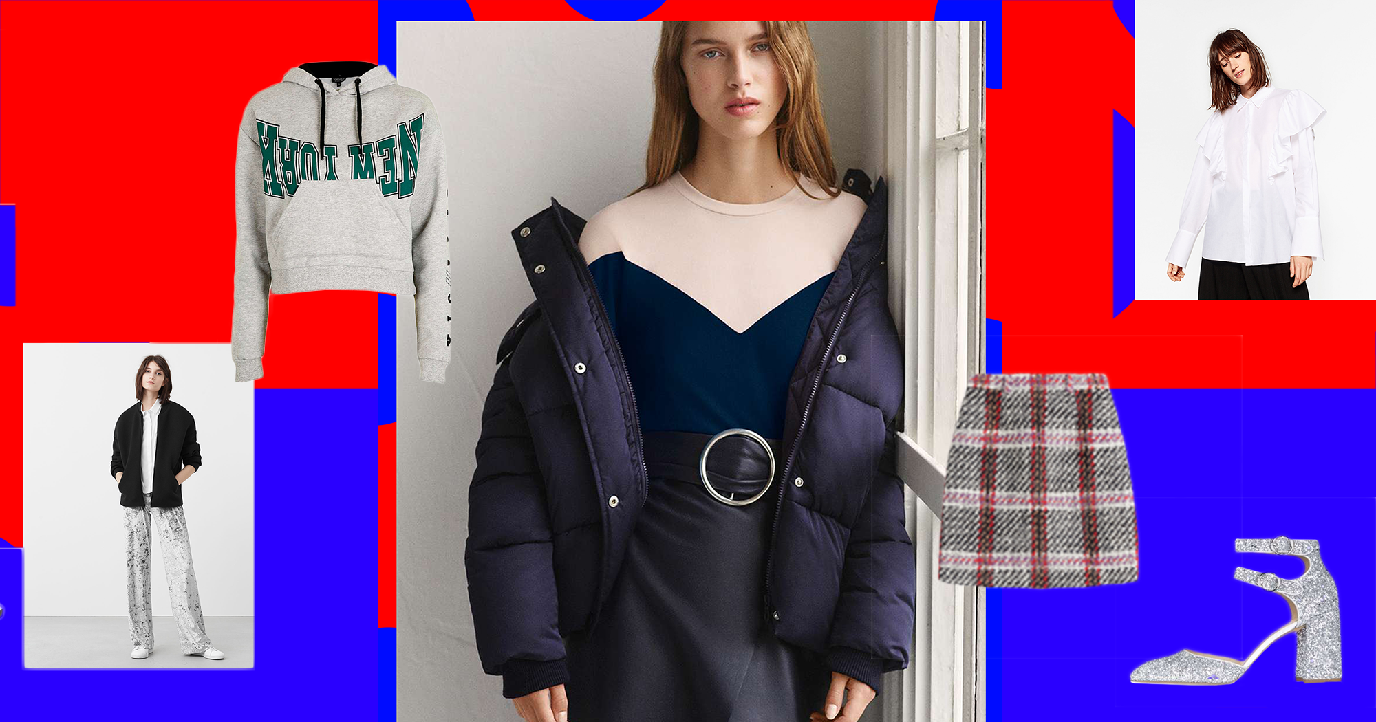 Die 10 wichtigsten Herbsttrends 2016 Outfit Collage aus silberner Strickjacke, weiße Hose, Pumps