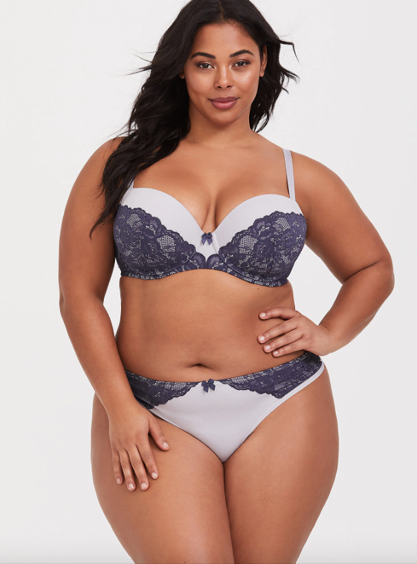 Torrid + Curve Body Microfiber & Lace Demi Bra & Thong Panty