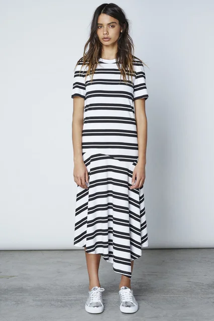 knee length dresses for ladies Plus Size Striped Lace-Up Sweater Dress main image 1