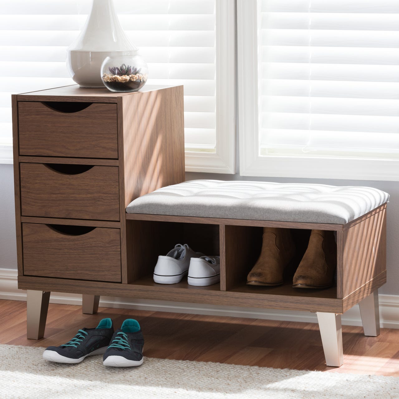 Arielle + Walnut Wood 3Drawer Storage Bench