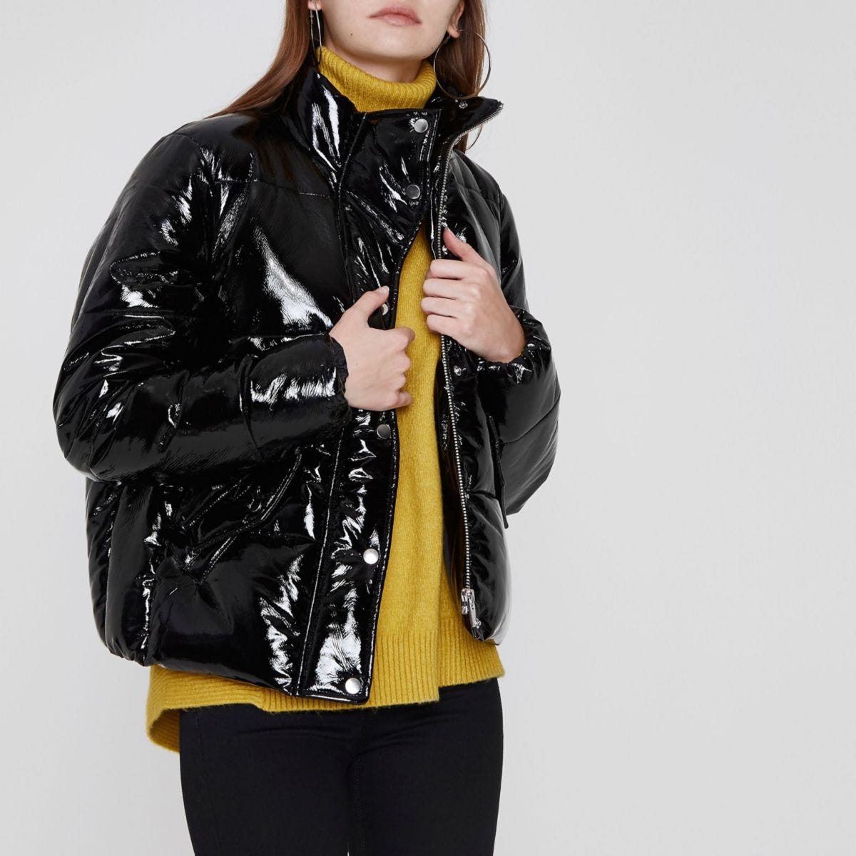 River Island Black High Shine Puffer Jacket Black High Shine Puffer Jacket