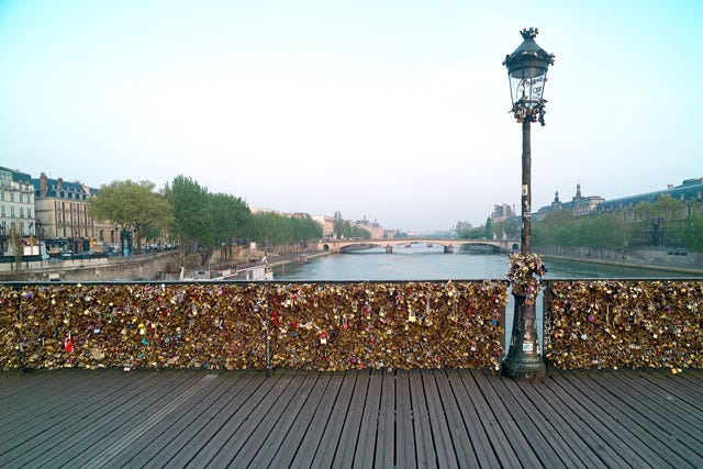 Love Locks on Pont Des Arts Bridge in Paris being taken down