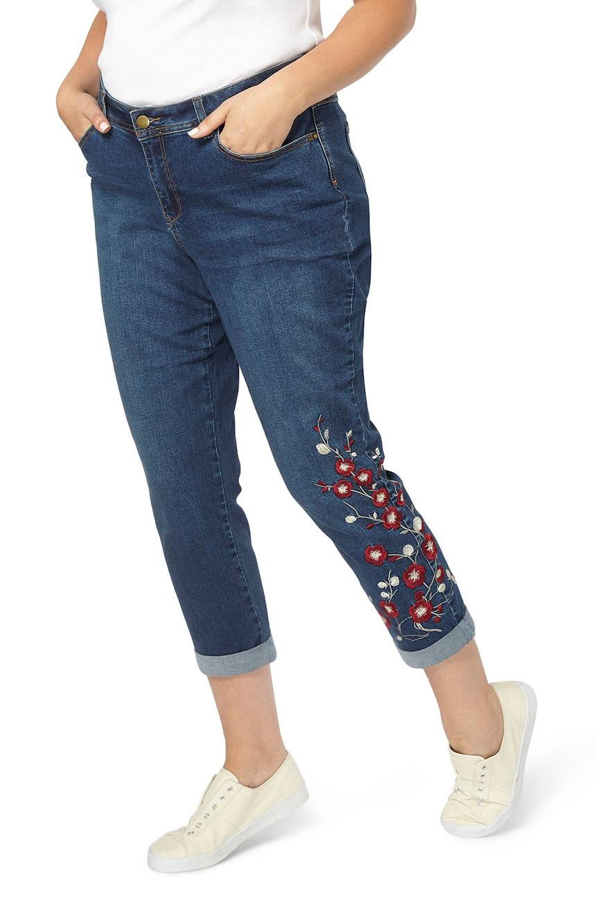 EVANS + Embroidered Crop Boyfriend Jeans