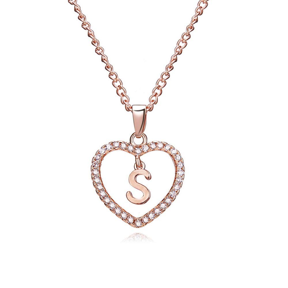 AOASK + Initial Letter Pendant Heart Necklace