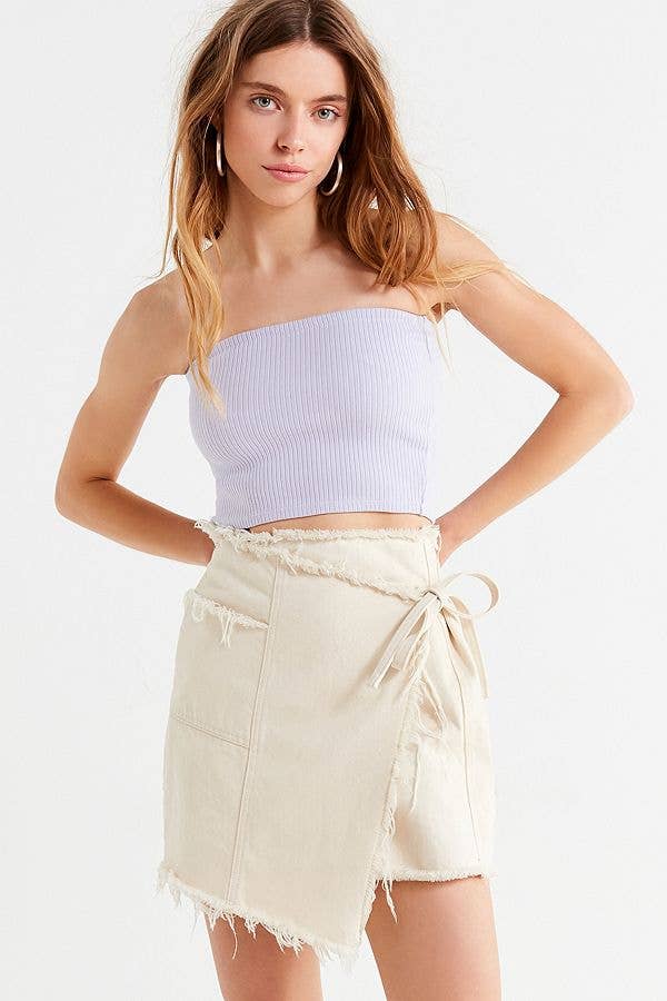 uo frayed wrap mini skirt