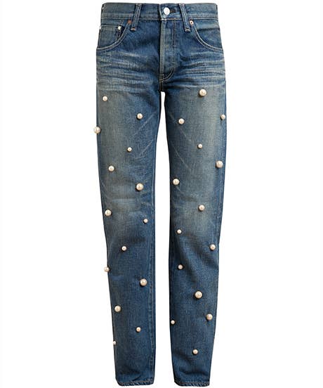 Pearl Embellished Jeans - Unique Denim