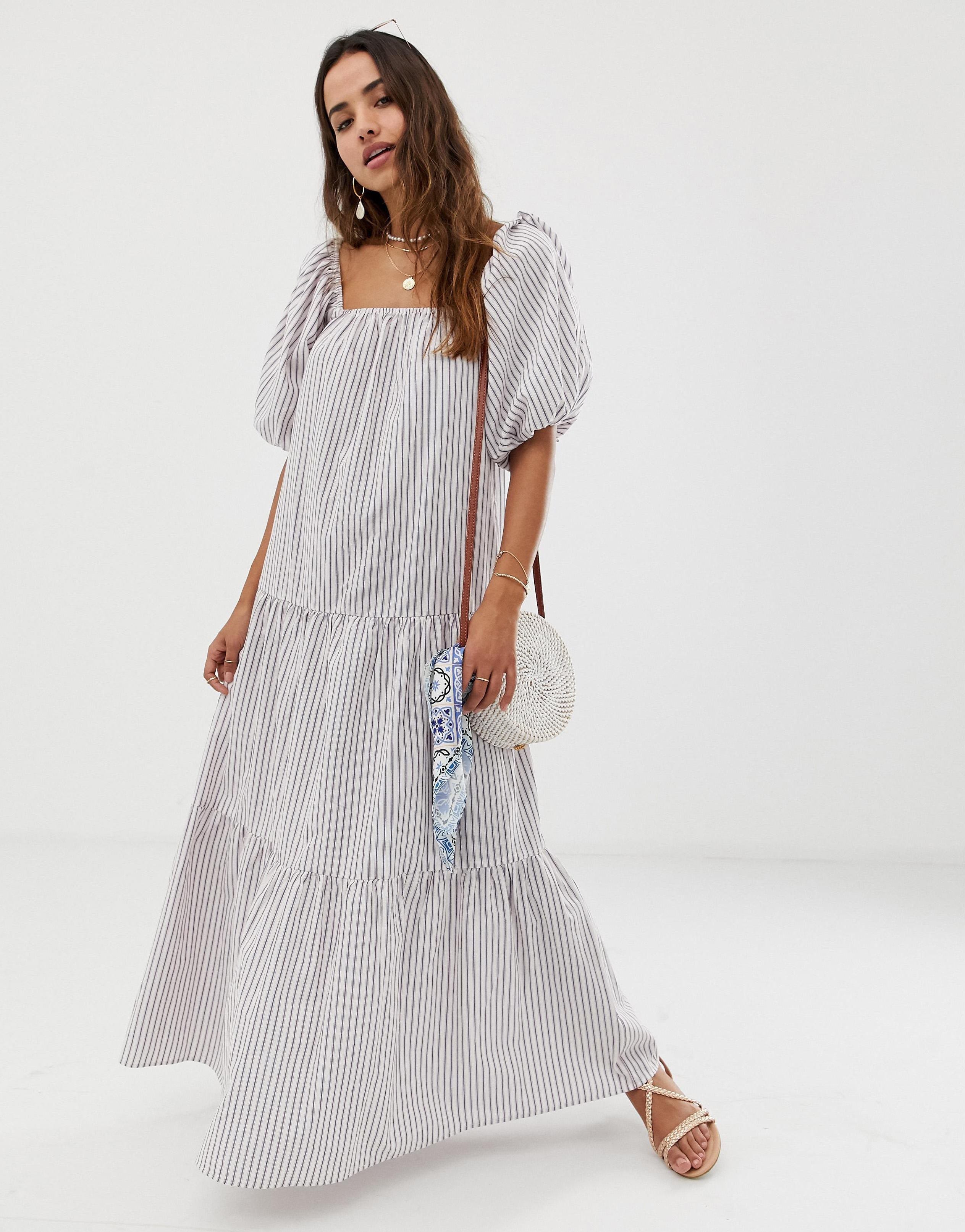 Abstract Face Motif Tiered Maxi Dress