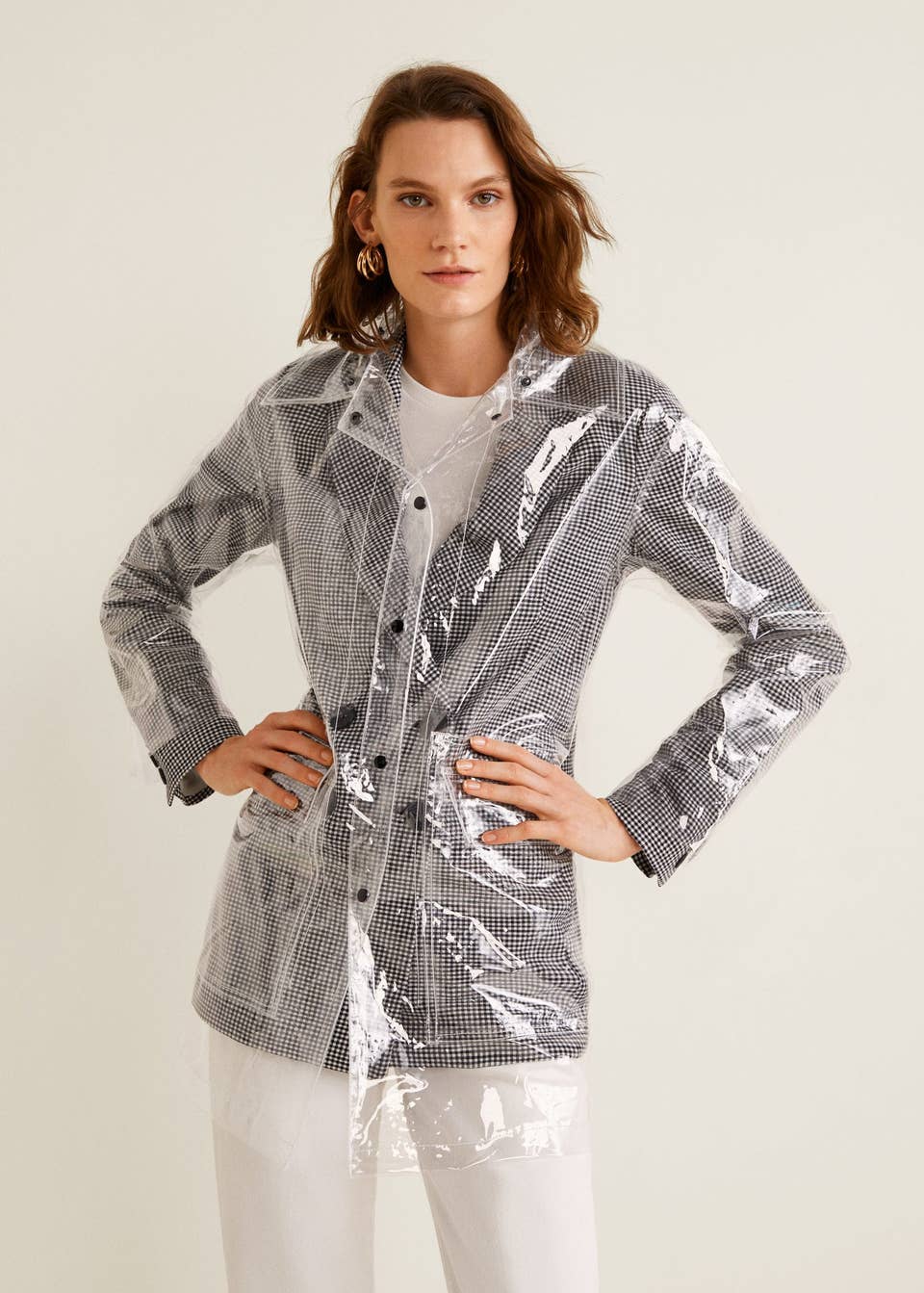 clear plaid raincoat