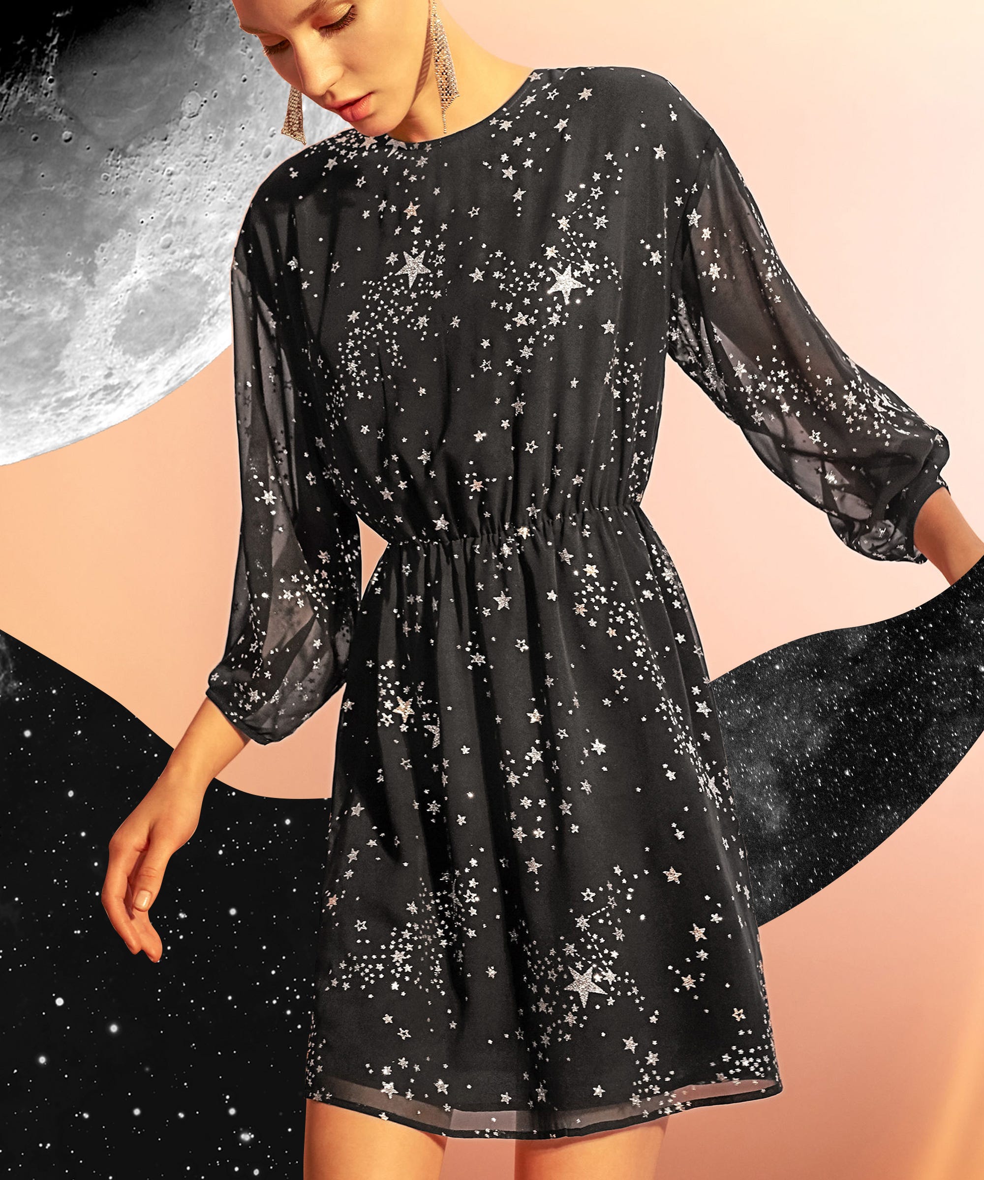 warehouse star print midi dress