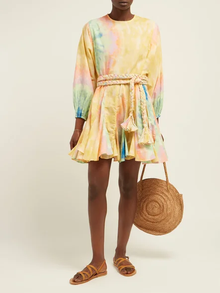 rhode resort ella dress RHODE RESORT Ella pink yellow floral long sleeve knee length dress medium m