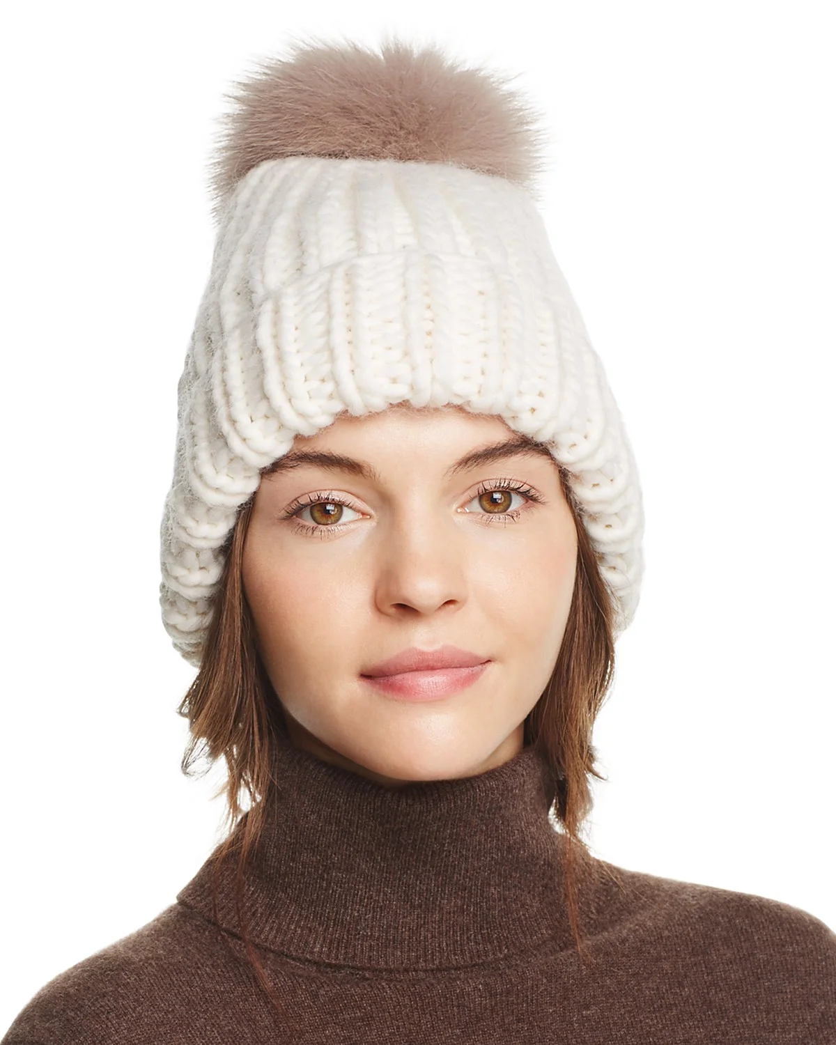 Eugenia Kim Knit Wool Fur Pom Pom Beanie Eugenia Kim Knit Pom Pom Beanie - Grey Hats, Accessories  main image 3