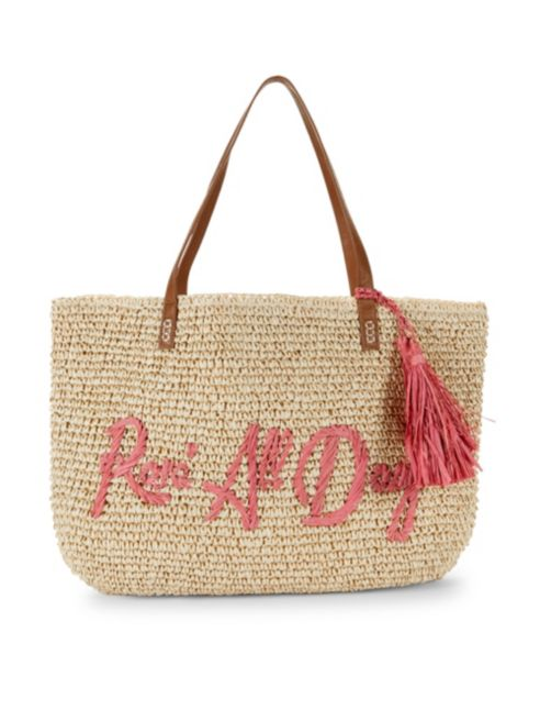 Marabelle + Embroidered Rose All Day Paper Straw Graphic Tote