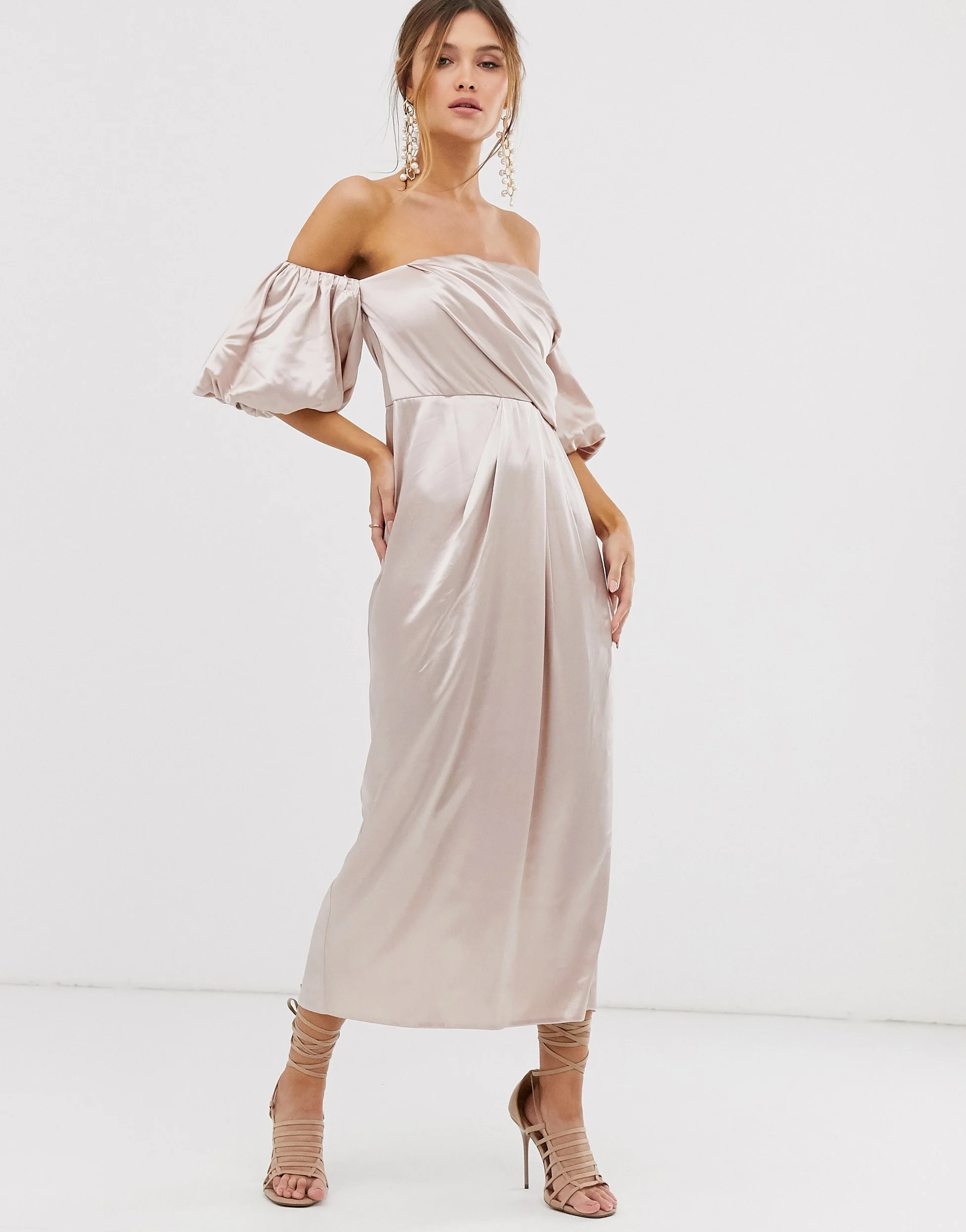 ASOS EDITION + Drape Off-Shoulder Midi Dress