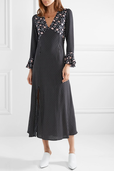 Rixo London Esther Polka Dot Crepe Midi Dress