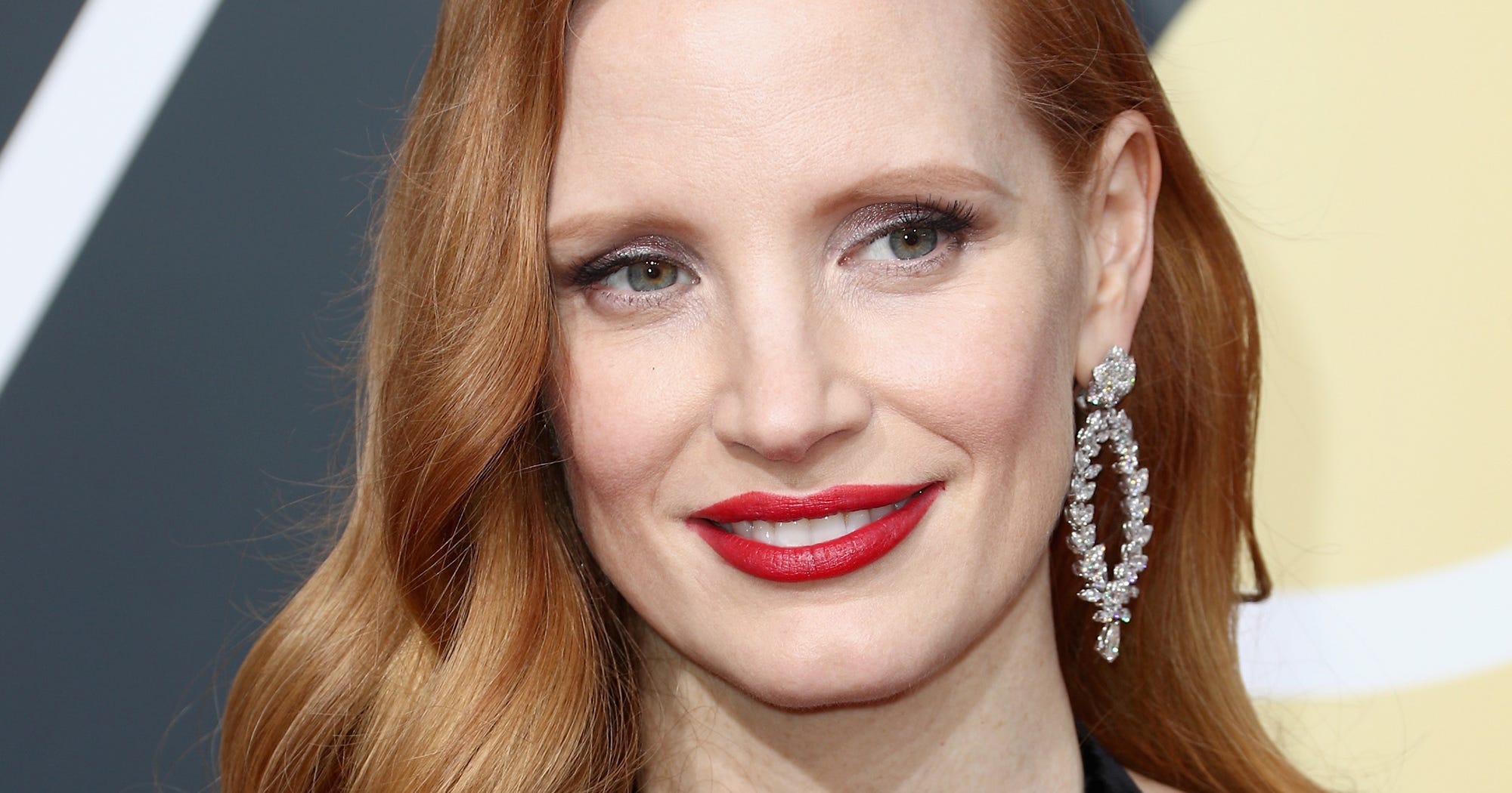 Celebrity Bold Red Lipstick Feminist Act Golden Globes