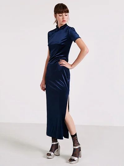 Nobody’s Child + Midnight Mandarin Collar Velvet Maxi Dress