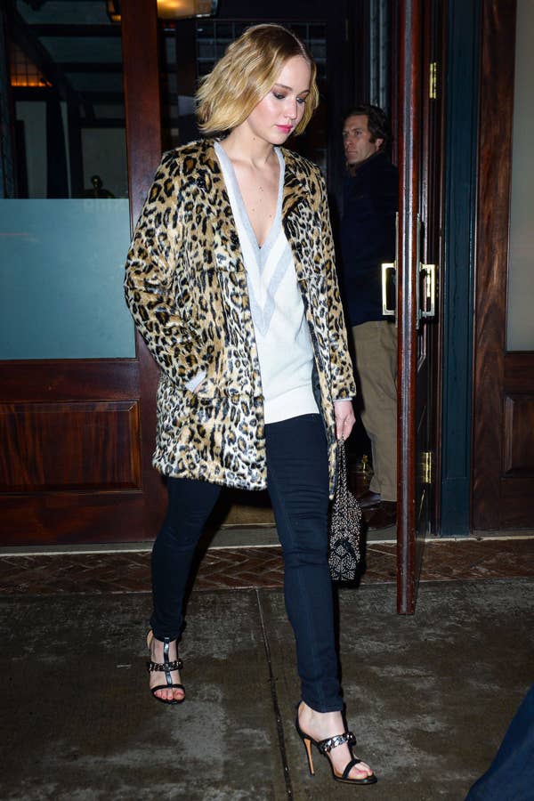 collarless leopard print coat