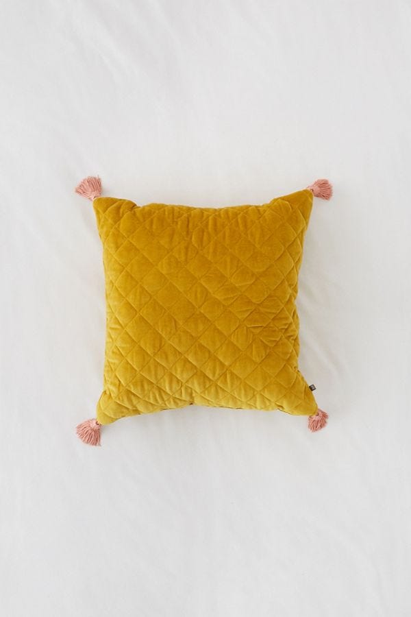 Urban Outfitters Quilted Velvet Tassel Throw Pillow