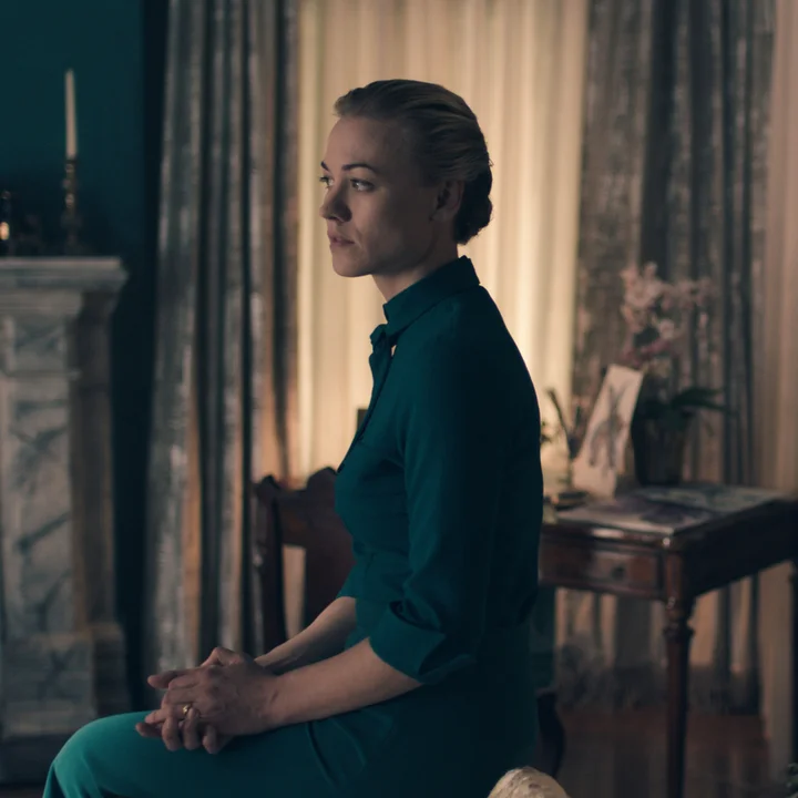 green emerald velvet dress The Handmaid’s Tale Serena Joy Waterford Coat main image 1