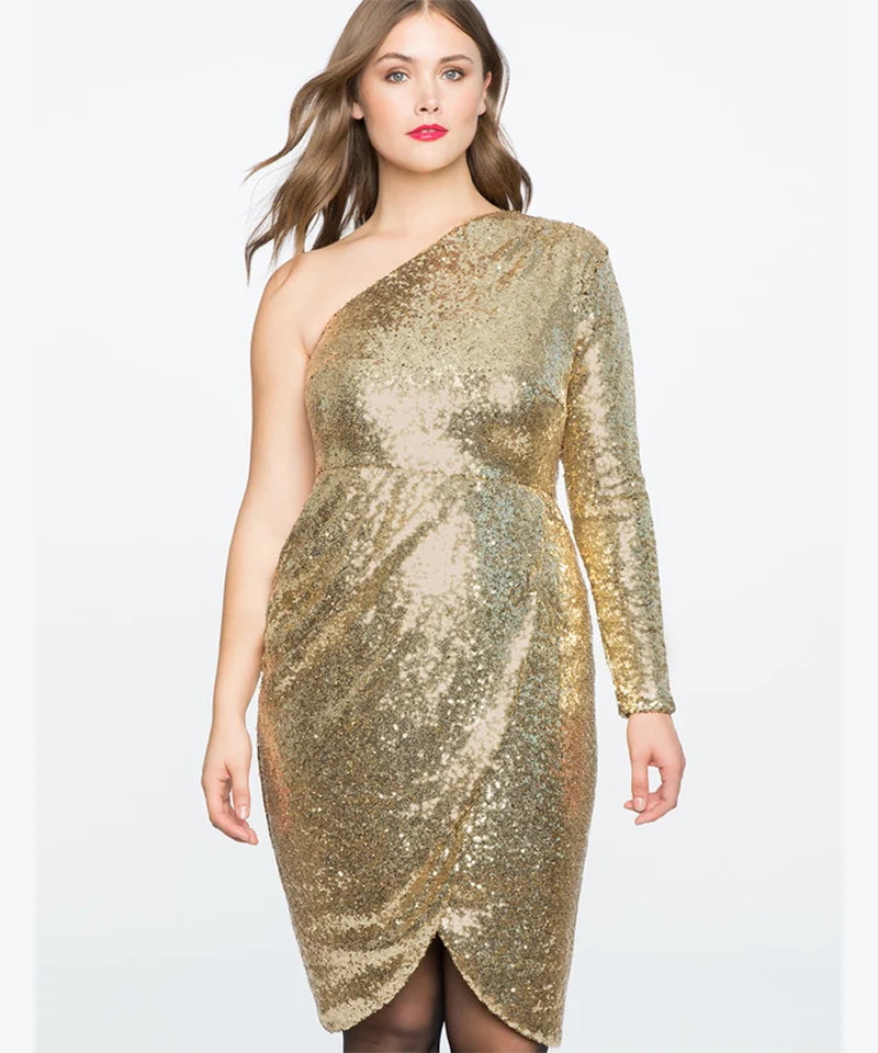 green emerald velvet dress Shiny V Neck Plus Size Long Sleeve Sequin Formal Evening Dress main image 1