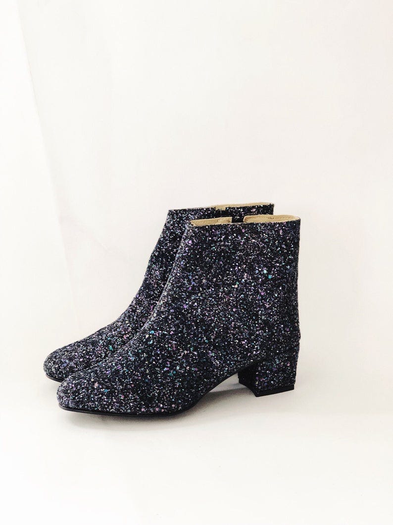 Golden Ponies + Edie Glitter Heeled Ankle Boots