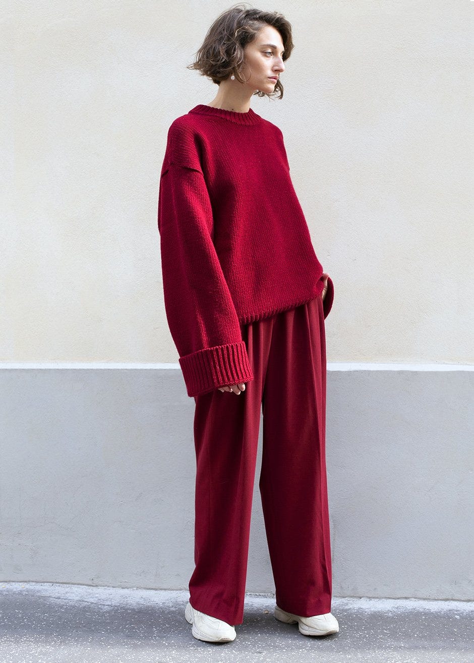 Langley Wide Leg Pant - Maroon
