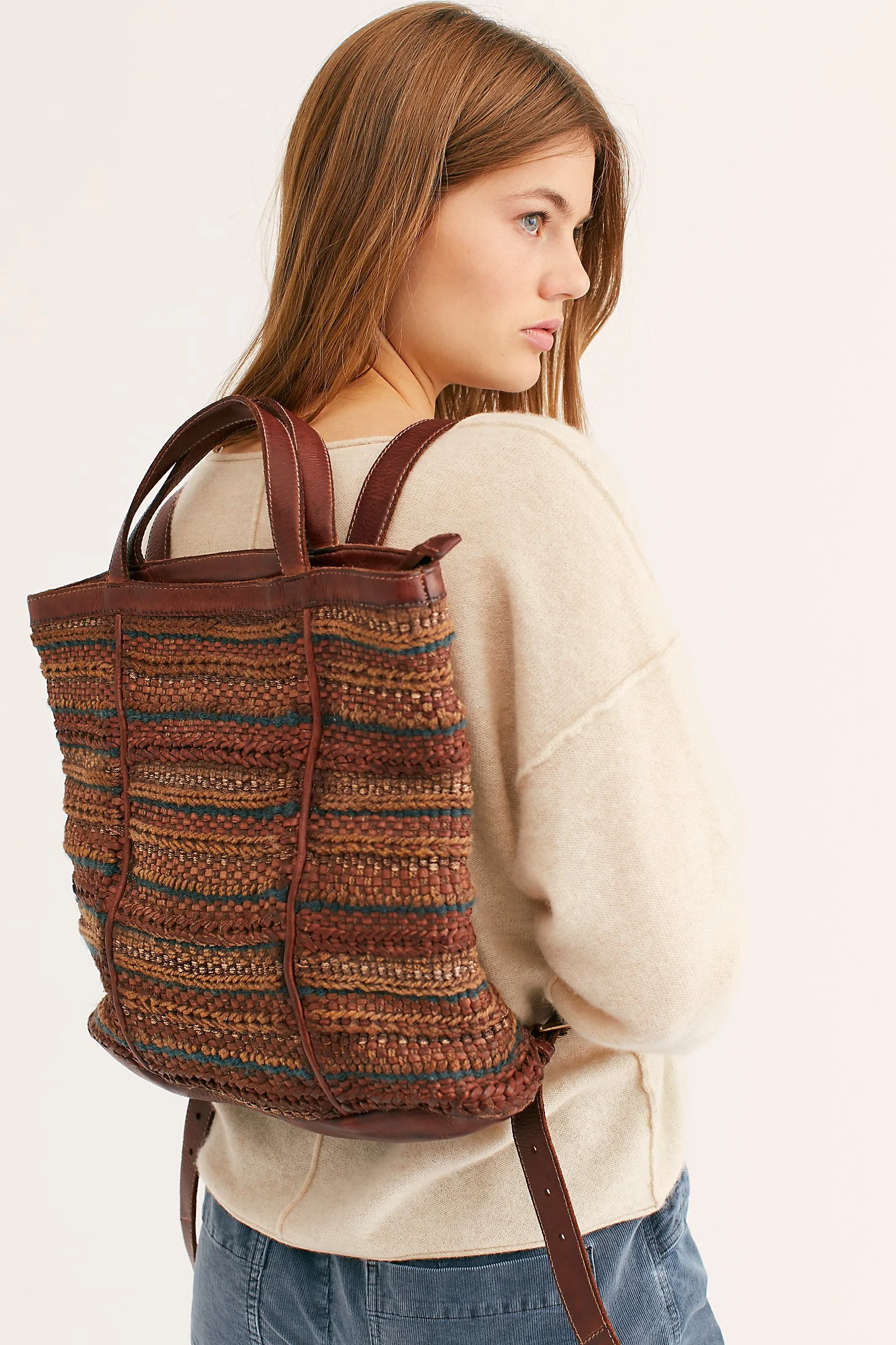 Free People + Yuma Woven Leather Backpack display picture 3