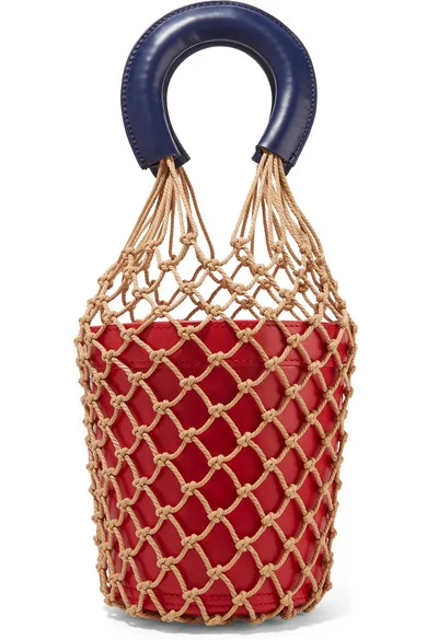 Staud + Moreau two-tone macramé and leather bucket bag display picture 1