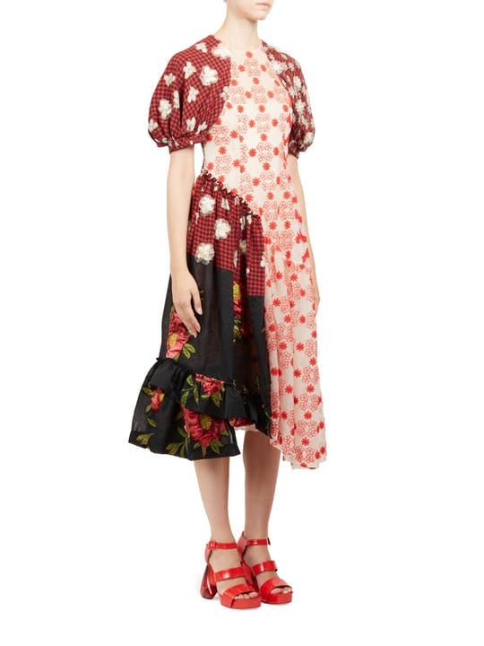【Simone Rocha】floral embroidery dress Floral embroidered tulle midi dress in black - Simone Rocha