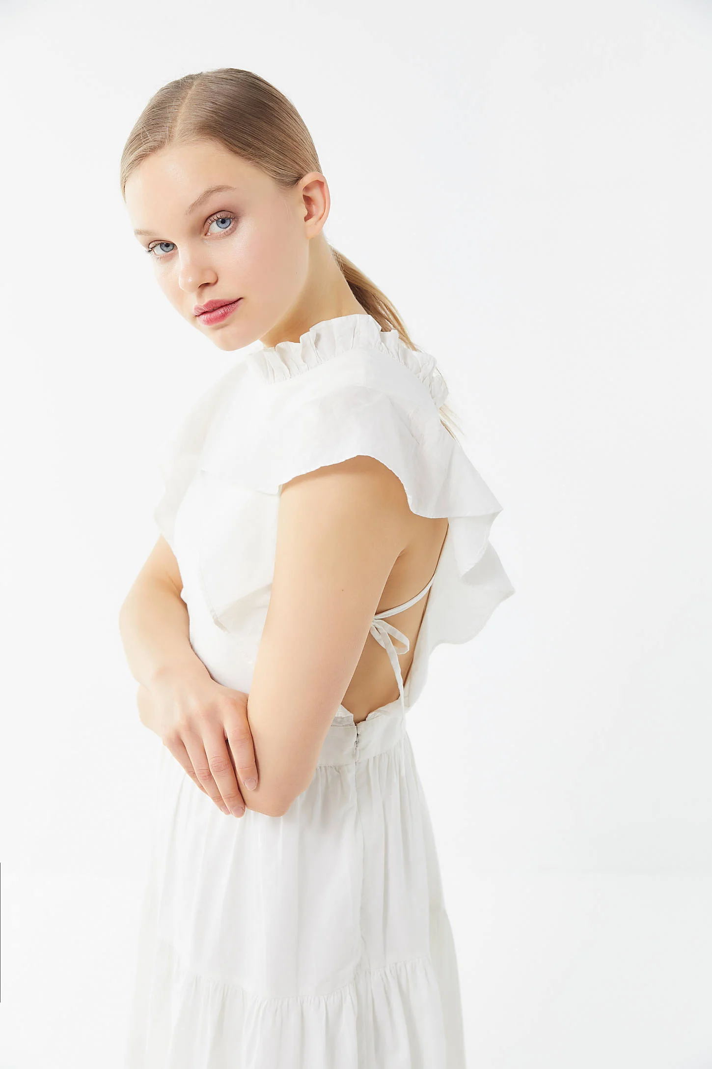 Laura Ashley + Chloe Ruffle Apron Midi Dress