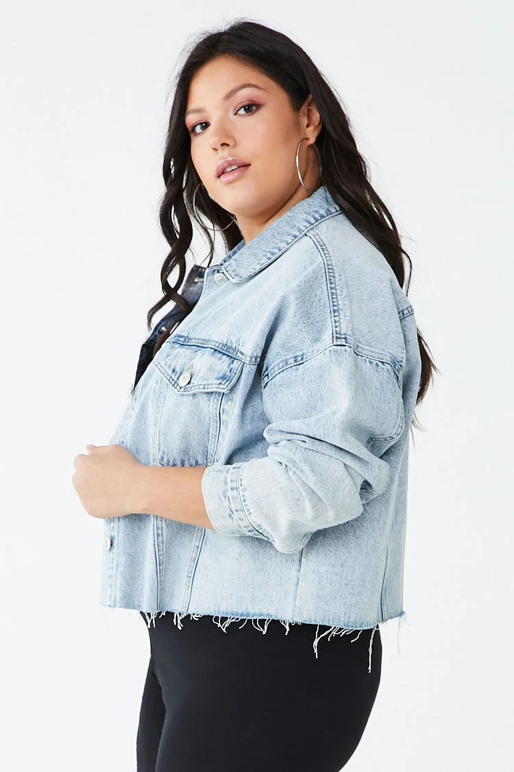 plus size acid wash denim jacket