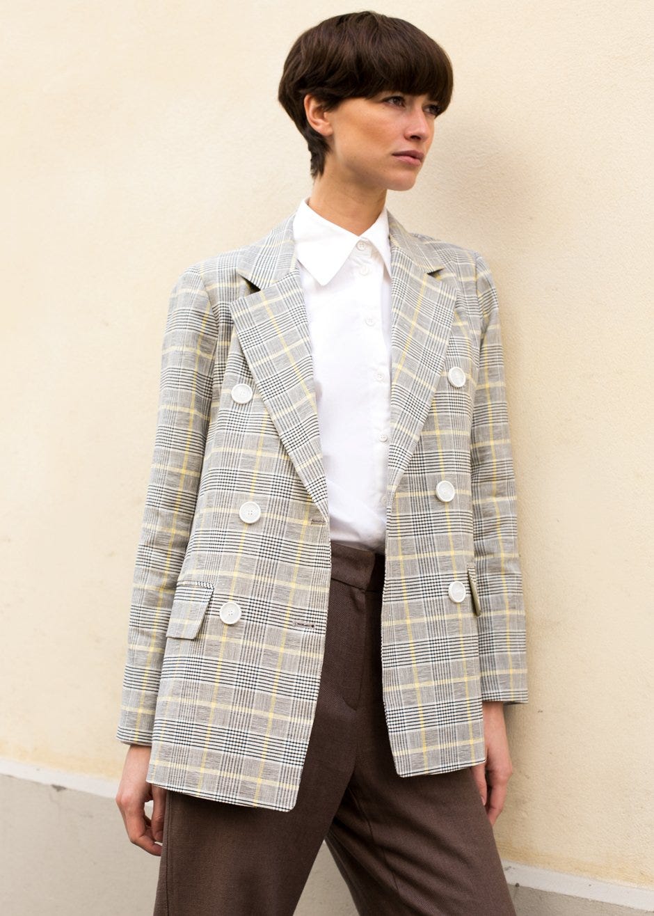 The Frankie Shop + Yellow Plaid Linen Blazer