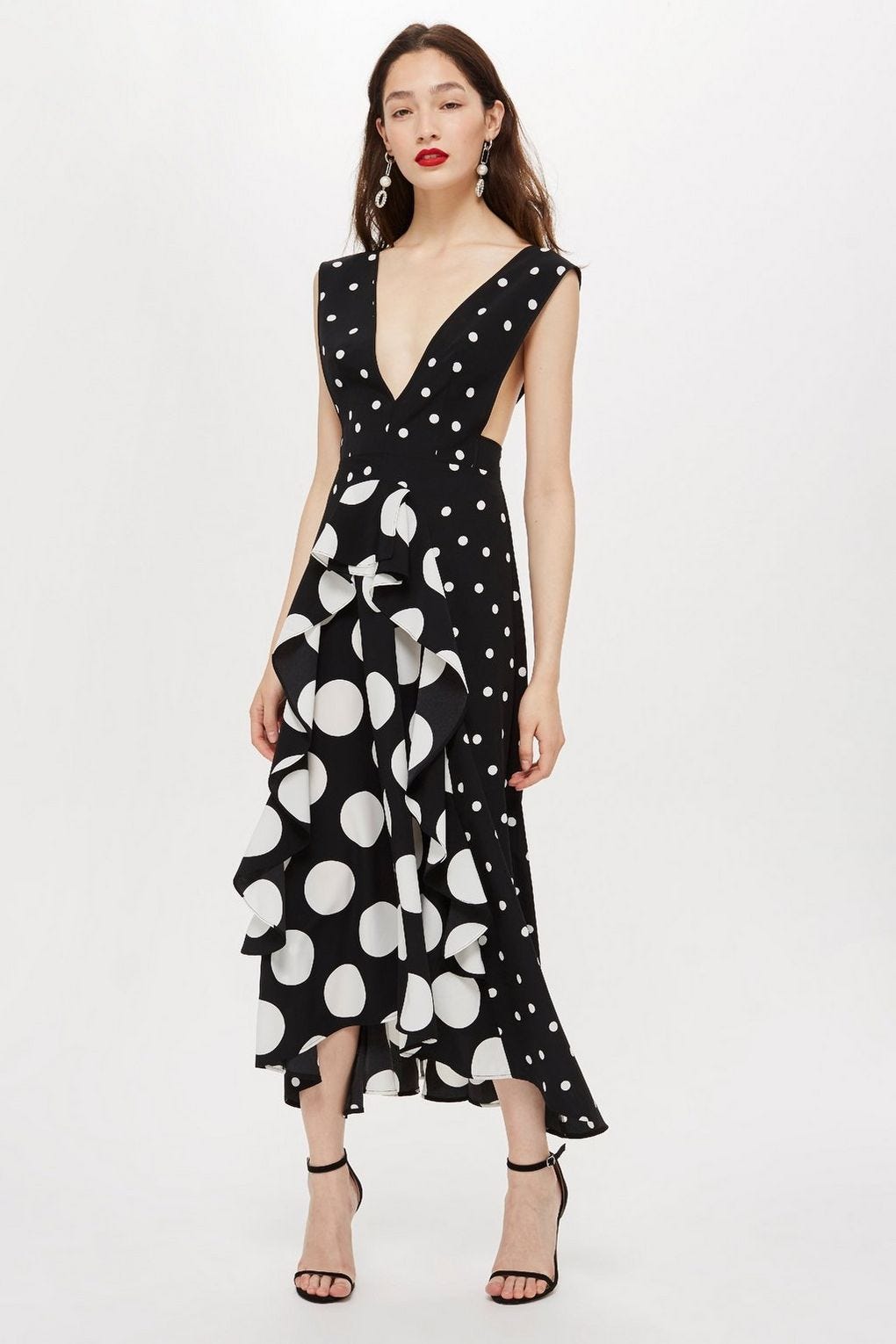 Topshop Monochrome Spot Pinafore Dress