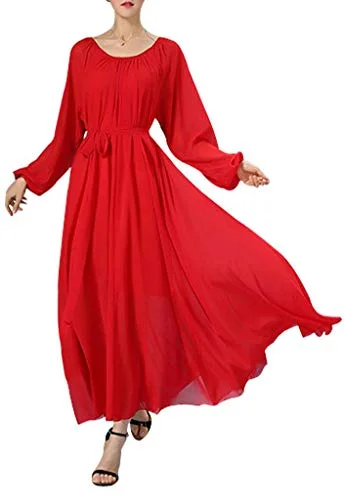 Buenos Ninos + Long Sleeve Chiffon Long Maxi Dress with Belt