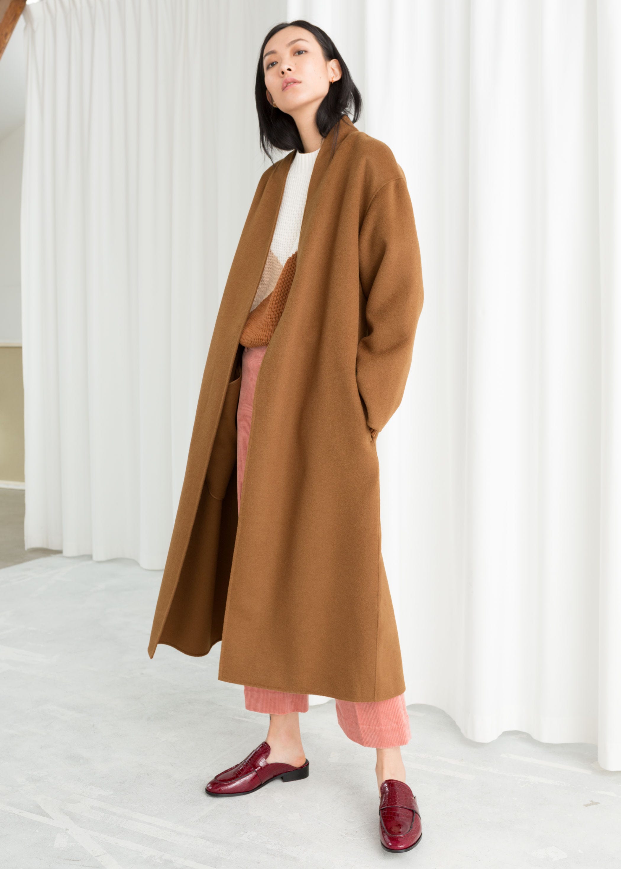 & Other Stories Belted Wool Blend Coat