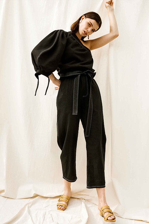 House Of Sunny + Paper Bag Waist Black Trousers