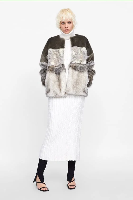 Zara Contrasting Faux Fur Jacket