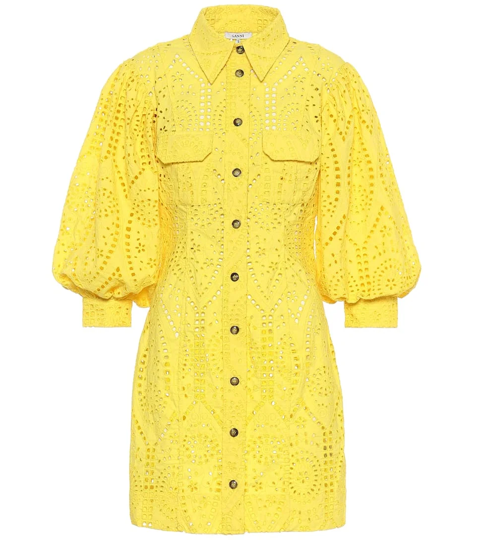 ganni broderie anglaise mini dress GANNI broderie-anglaise Cotton Minidress | White