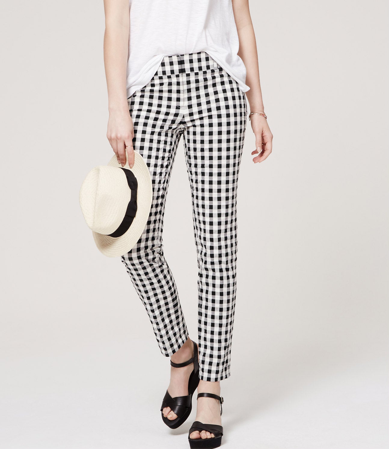 LOFT + Petite Gingham Skinny Ankle Pants