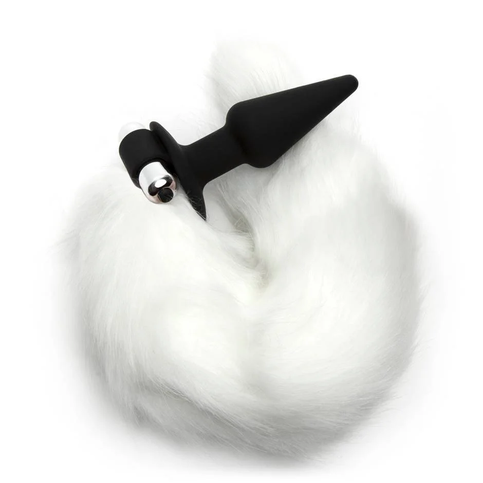 rainbow tail anal plug Frisky + Faux Fur Fox Tail Vibrating Silicone Butt Plug 4 inch