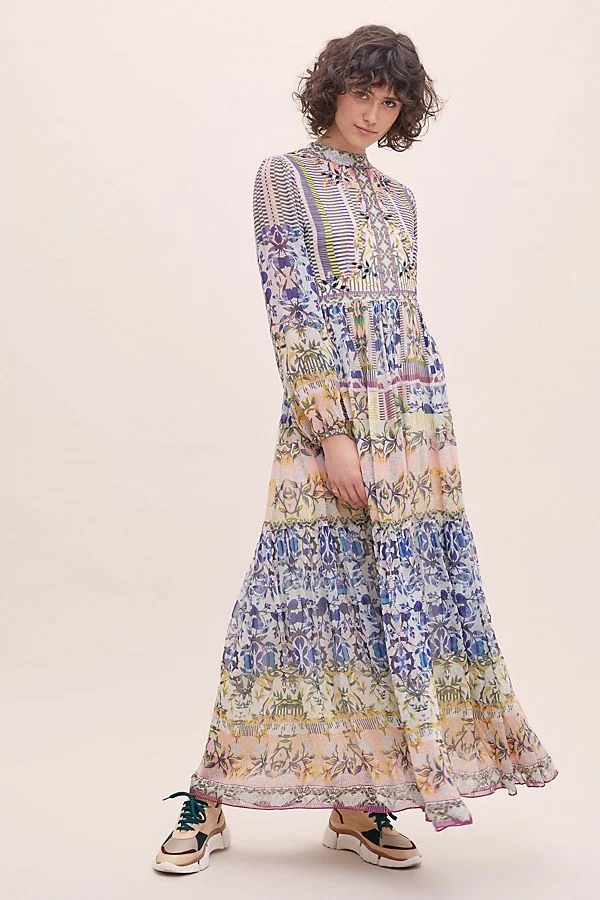 sachin and babi light blue dress Anthropologie + Joanie Embroidered-Embellished Maxi Dress