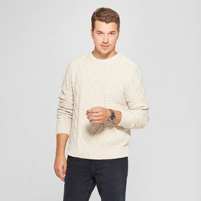 Sleeve Cable Crew Pullover Sweater