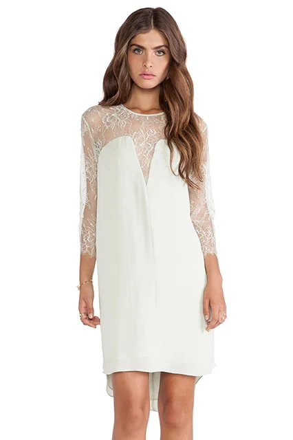 chiffon lace dress Pleated Chiffon Lace Up Back Dress petite / 4 / light-blue main image 1