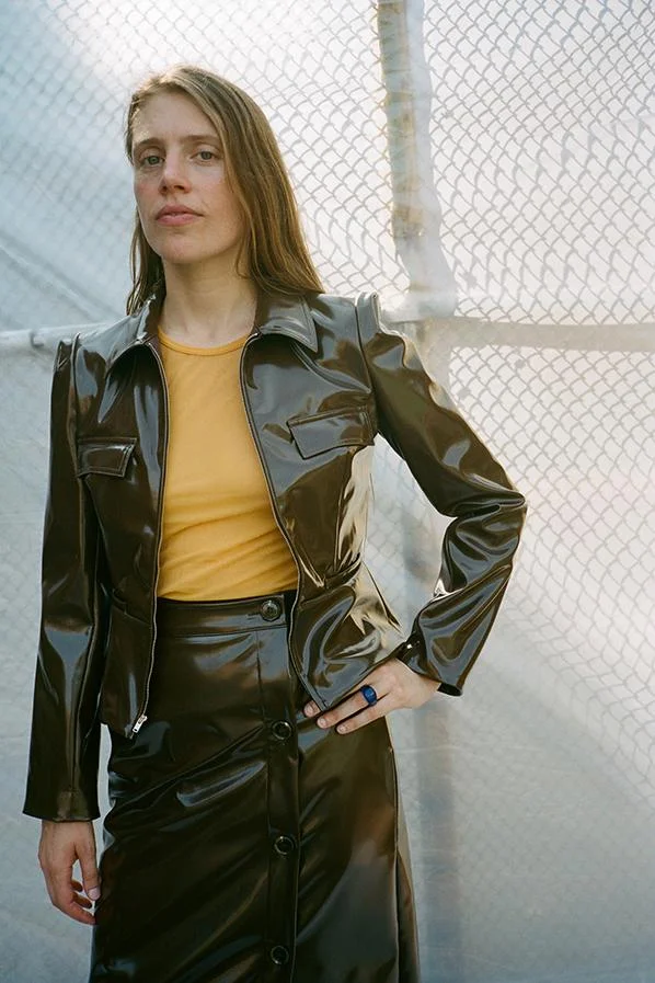 MARYAM NASSIR ZADEH レザー ジャケット Maryam Nassir Zadeh Hero Jacket in Ink | NONNA