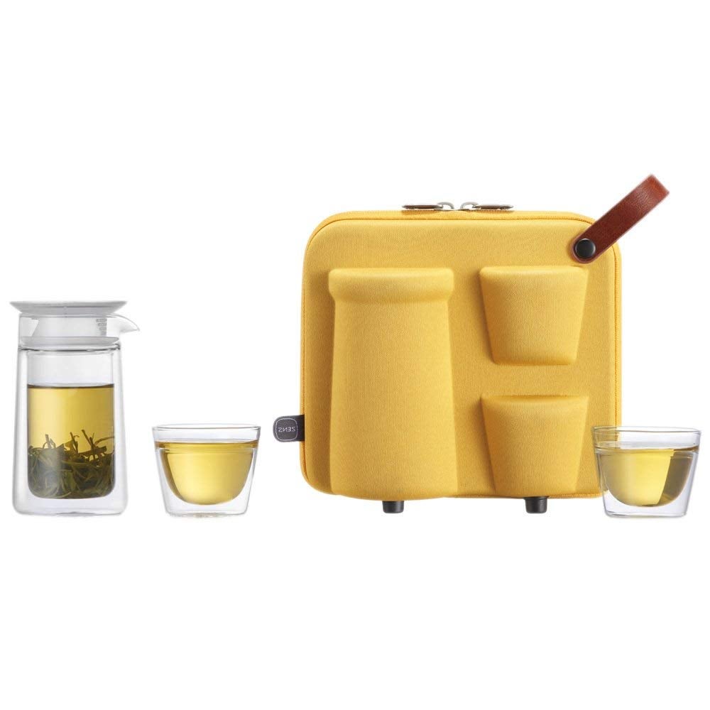 Zens + Mobile Moon Portable Tea Set, Double Wall Glass Teapot with