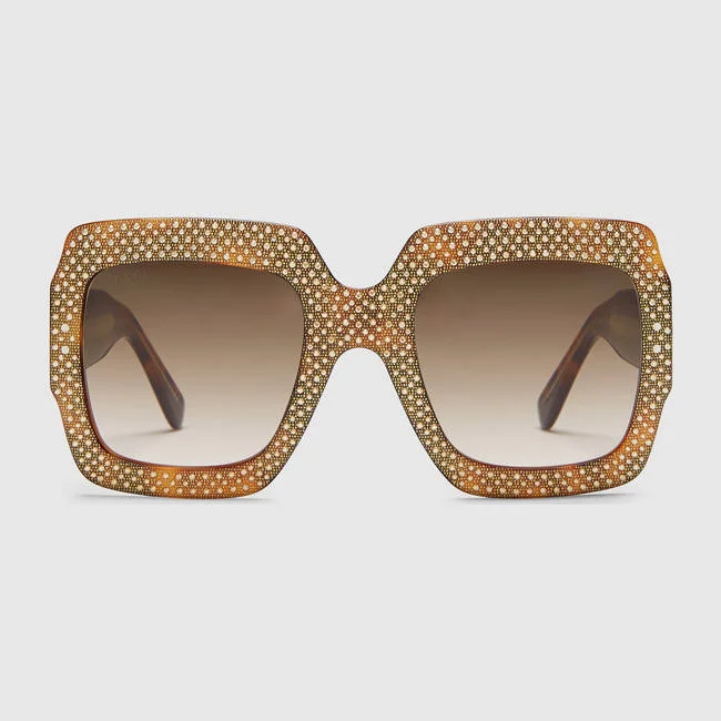 Gucci + Oversize Square-Frame Rhinestone Sunglasses