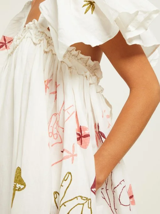 Story mfg.✨Aida Dress Strange Trip インド製 Story MFG + Aida Embroidered Linen-blend Dress